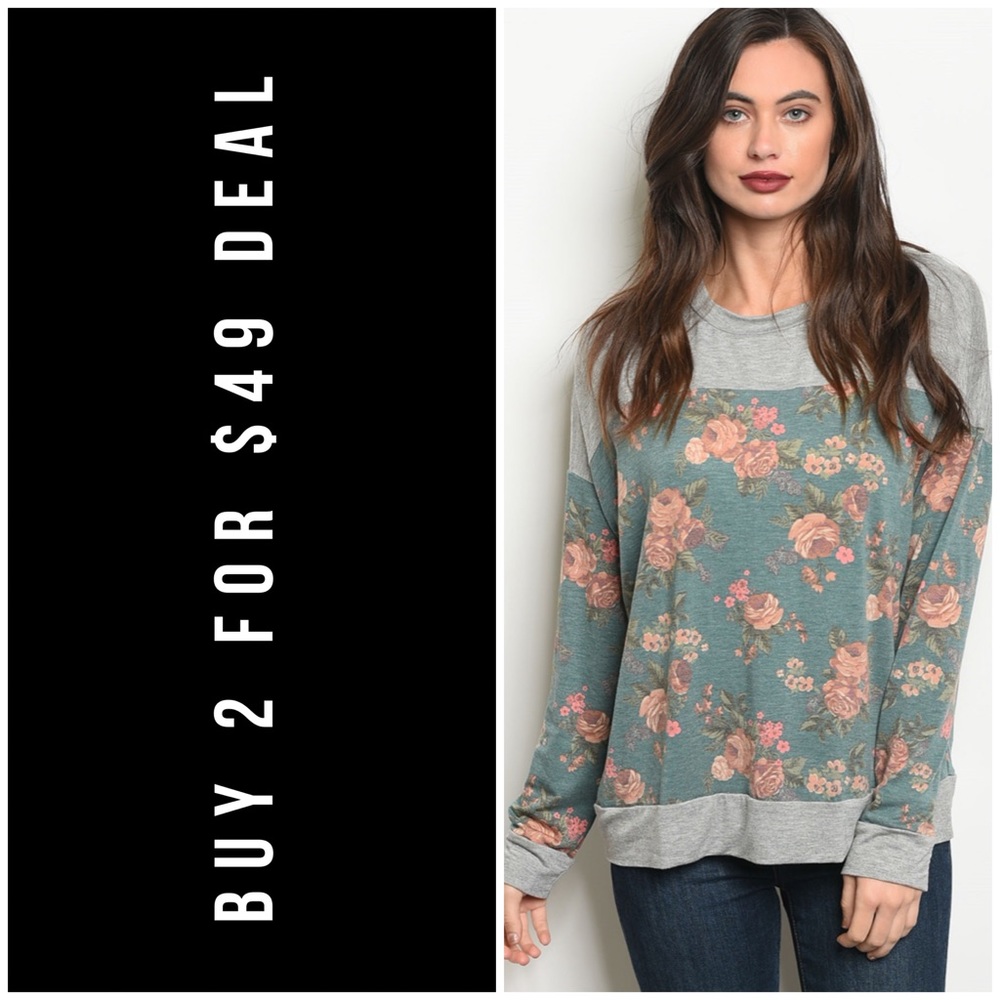LAST3️⃣//BLUE GREEN GRAY FLORAL TOP